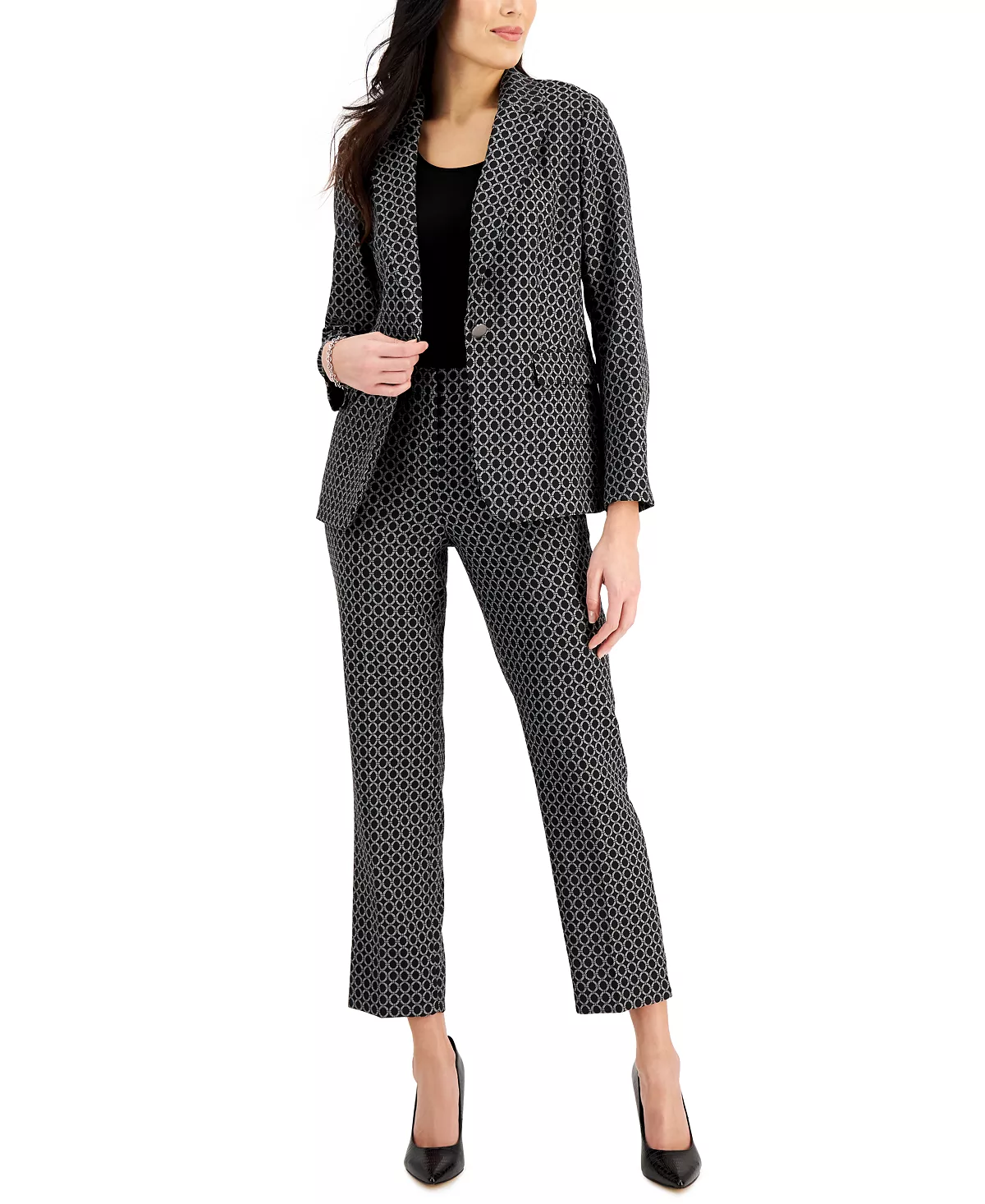 Kasper Ring-Print One-Button Blazer 4 Kasper Ring-Print One-Button Blazer - Image 4