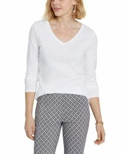 Charter Club Women's Cotton Long-Sleeve V-Neck T-Shirt, Created For Macy's