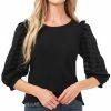 CeCe Mixed-Media Knit Top
