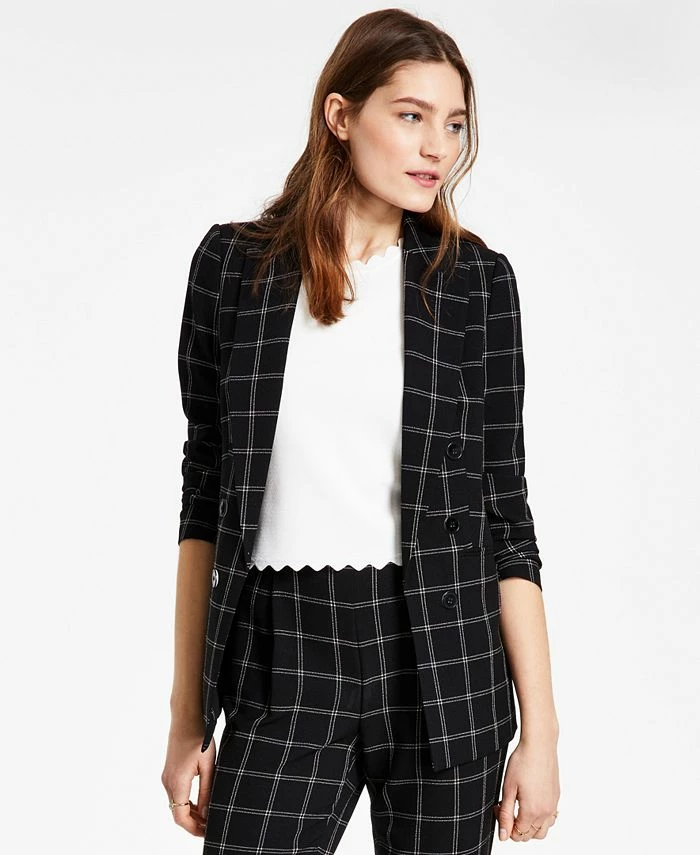 Bar III Women's Windowpane Print Open Front Jacket 1 Bar III Women's Windowpane Print Open Front Jacket