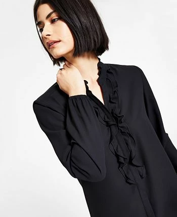 Bar III Women's Long Sleeve Ruffled Blouse, Created For Macy's 3 Bar III Women's Long Sleeve Ruffled Blouse, Created For Macy's - Image 3