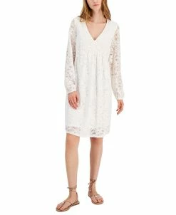INC International Concepts Lace Empire-Waist Bow-Back Shift Dress, Created For Macy's