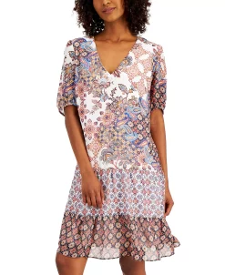 INC International Concepts Women's Mixed-Print Tiered Dress, Created For Macy's 8 INC International Concepts Women's Mixed-Print Tiered Dress, Created For Macy's -Anne Klein Sales Store 21125552 fpx
