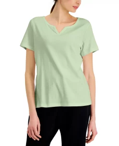 Karen Scott Cotton Split-Neck Top, Created For Macy's -Anne Klein Sales Store 21151756 fpx