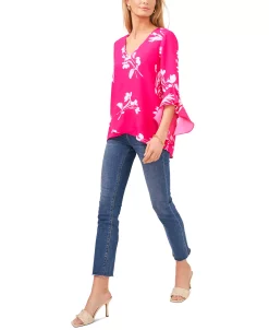 Vince Camuto Women's Floral Whisper Printed Flutter-Sleeve Blouse -Anne Klein Sales Store 21197832 fpx