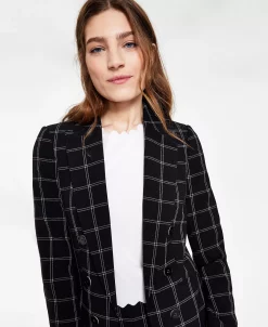 Bar III Women's Windowpane Print Open Front Jacket 6 Bar III Women's Windowpane Print Open Front Jacket -Anne Klein Sales Store 21251793 fpx