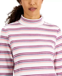 Karen Scott Women's Desert Stripe Mock-Neck Top, Created For Macy's -Anne Klein Sales Store 21262551 fpx