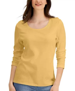 Karen Scott Long Sleeve Cotton Scoop-Neckline Top, Created For Macy's -Anne Klein Sales Store 21269437 fpx