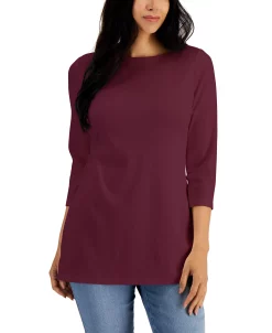 Karen Scott Boat-Neck 3/4-Sleeve Top, Created For Macy's -Anne Klein Sales Store 21269668 fpx