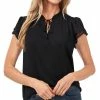 CeCe Women's Tie-Neck Flutter-Sleeve Short Sleeve Blouse