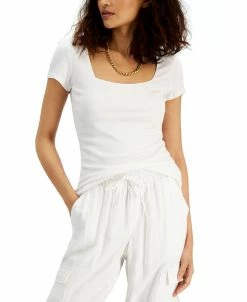 INC International Concepts Women's Ribbed Square-Neck T-Shirt, Created For Macy's