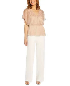 Adrianna Papell Flutter-Sleeve Metallic-Print Top -Anne Klein Sales Store 21478277 fpx