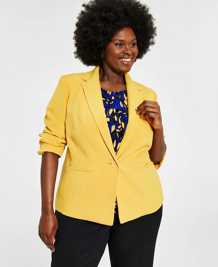 Kasper Plus Size Crepe One-Button Blazer 1 Kasper Plus Size Crepe One-Button Blazer