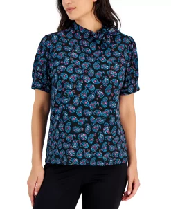 Charter Club Women's Garden Paisley Bow-Neck Top, Created For Macy's -Anne Klein Sales Store 21585157 fpx