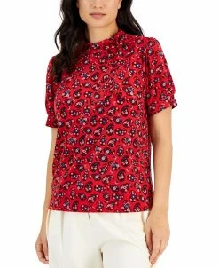 Charter Club Women's Garden Paisley Bow-Neck Top, Created For Macy's