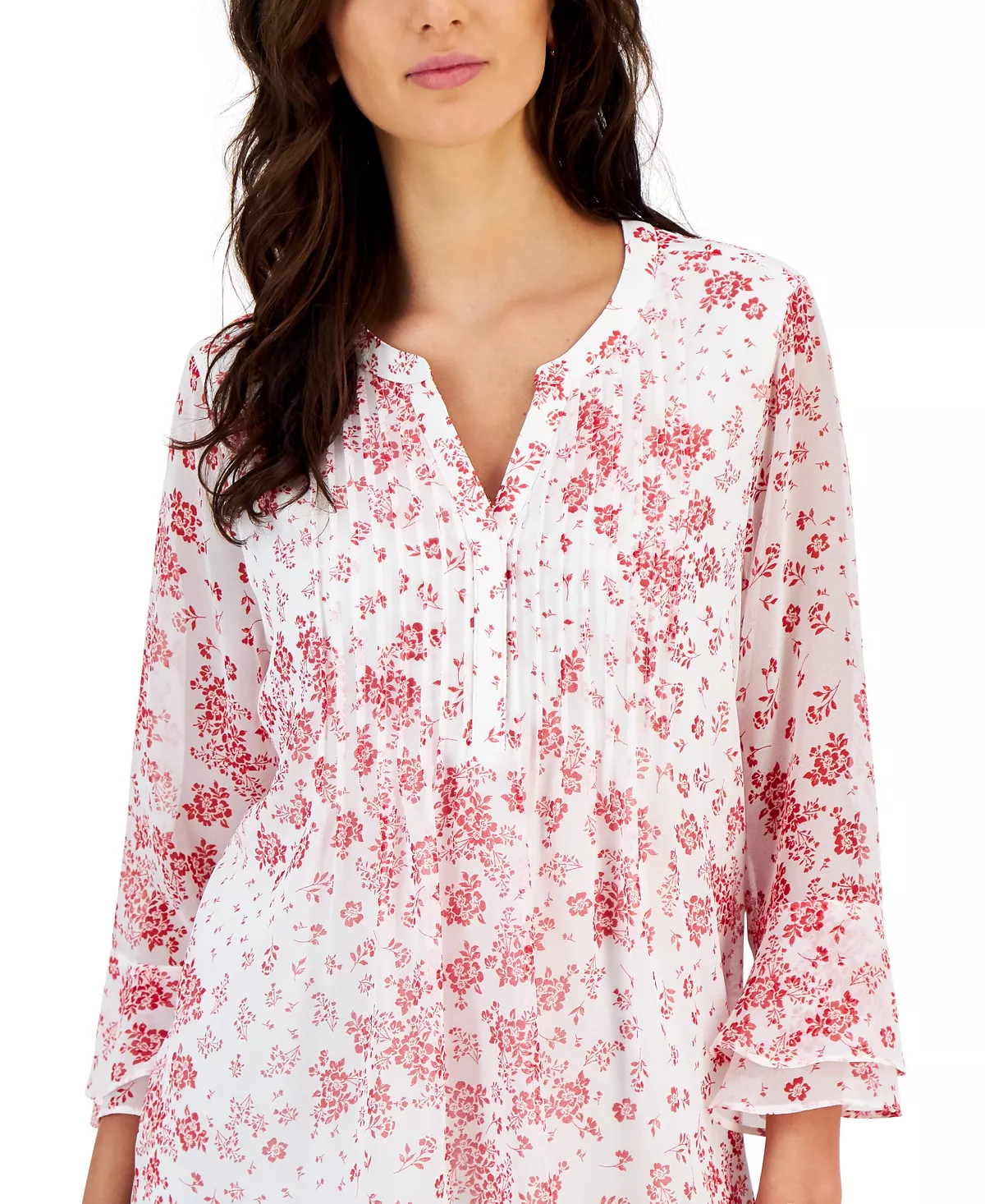Charter Club Women's Printed Pintuck Ruffled-Sleeve Top, Created For Macy's 3 Charter Club Women's Printed Pintuck Ruffled-Sleeve Top, Created For Macy's - Image 3