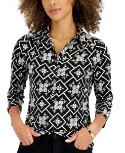Charter Club Women's 3/4-Sleeve Printed Knit Top, Created For Macy's -Anne Klein Sales Store 21585746 fpx