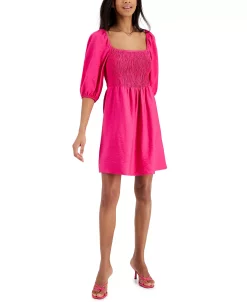 Bar III Women's Puff-Sleeve Smocked Dress, Created For Macy's -Anne Klein Sales Store 21588145 fpx