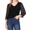 CeCe Women's V-neck Polka Dot Sleeve Top
