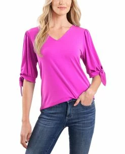 CeCe Women's V-Neck Tie-Sleeve Short Sleeve Blouse