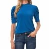 CeCe Women's Puff-Sleeve Ruffled-Neck Short Sleeve Knit Top