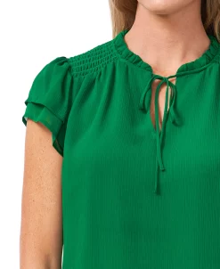 CeCe Women's Tie-Neck Flutter-Sleeve Short Sleeve Blouse -Anne Klein Sales Store 21619315 fpx