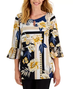 JM Collection Women's Printed Bell-Sleeve Top, Created For Macy's -Anne Klein Sales Store 21721364 fpx