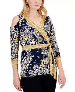 JM Collection Women's Nancy Border-Print Top, Created For Macy's