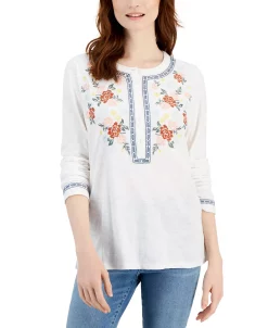 Style & Co Women's Cotton Embroidered Shirt, Created For Macy's