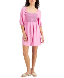 Bar III Women's Puff-Sleeve Smocked Dress, Created For Macy's -Anne Klein Sales Store 21730176 fpx