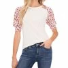 CeCe Women's Mixed-Media Puff-Sleeve Top