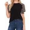 CeCe Women's Mixed-Media Puff-Sleeve Top