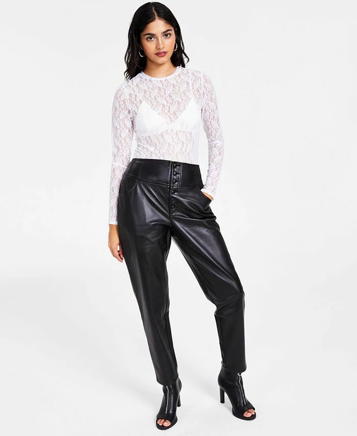 Bar III Women's Lace Long-Sleeve Bodysuit, Created For Macy's 1 Bar III Women's Lace Long-Sleeve Bodysuit, Created For Macy's