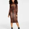 Bar III Women's Front-Cutout Printed Bodycon Dress, Created For Macy's