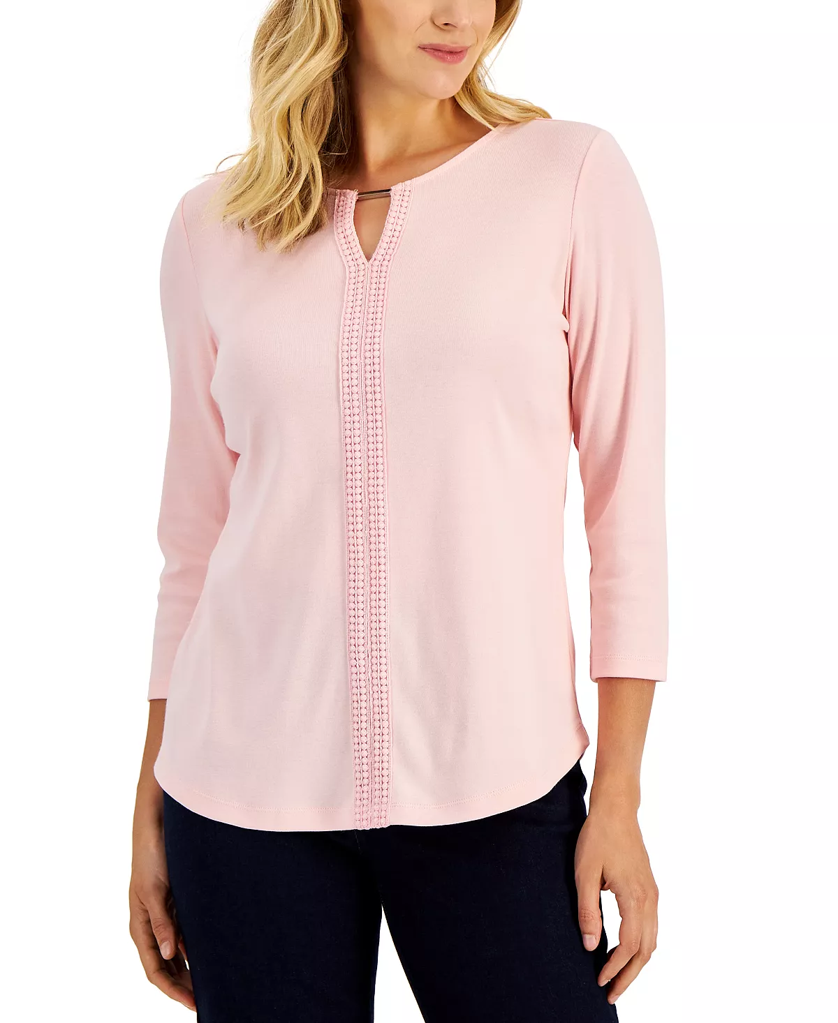 Karen Scott Women's 3/4-Sleeve Crochet Detail Top, Created For Macy's 6 Karen Scott Women's 3/4-Sleeve Crochet Detail Top, Created For Macy's - Image 6