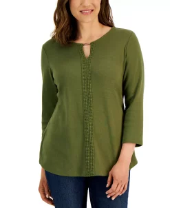 Karen Scott Women's 3/4-Sleeve Crochet Detail Top, Created For Macy's 9 Karen Scott Women's 3/4-Sleeve Crochet Detail Top, Created For Macy's -Anne Klein Sales Store 21768624 fpx