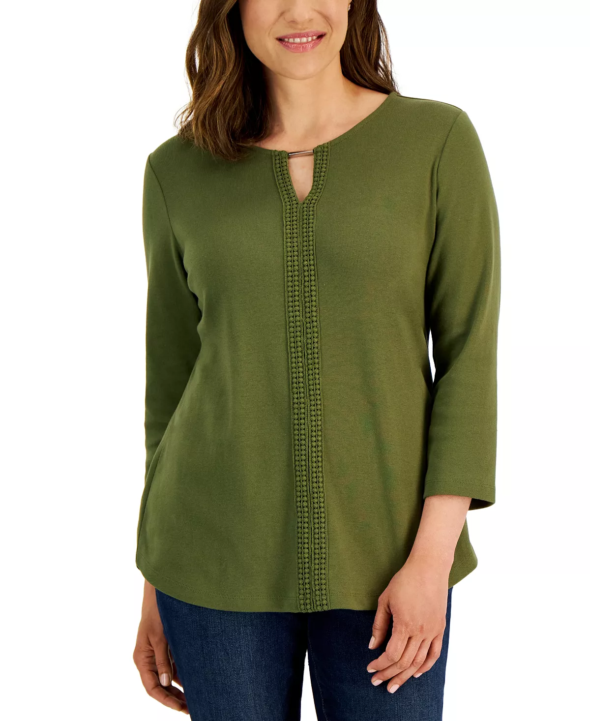 Karen Scott Women's 3/4-Sleeve Crochet Detail Top, Created For Macy's 3 Karen Scott Women's 3/4-Sleeve Crochet Detail Top, Created For Macy's - Image 3