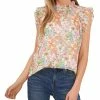CeCe Floral-Print Mock Neck Blouse