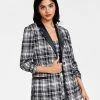 Bar III Women’s Plaid-Print Faux-Leather-Trim Blazer, Created For Macy’s
