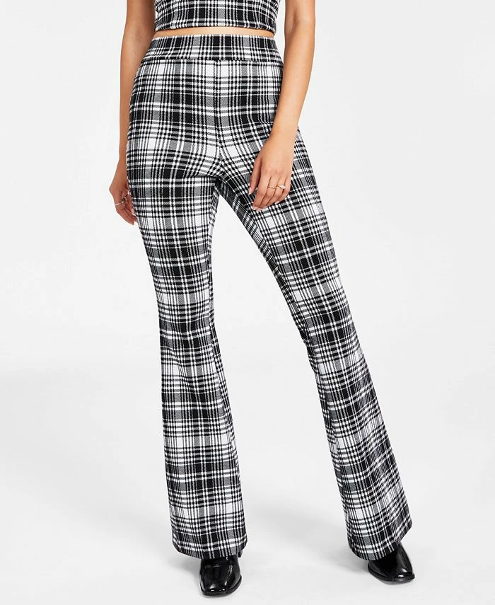 Bar III Women’s Plaid-Print Flare-Leg Pants, Created For Macy’s 1 Bar III Women’s Plaid-Print Flare-Leg Pants, Created For Macy’s