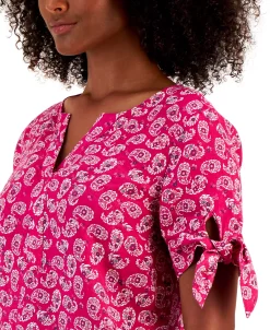 Charter Club Women's Linen Tie-Sleeve Top, Created For Macy's -Anne Klein Sales Store 21859584 fpx