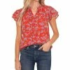 CeCe Women's Flutter Sleeve Floral Print Blouse