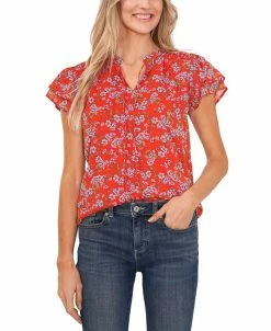 CeCe Women's Flutter Sleeve Floral Print Blouse