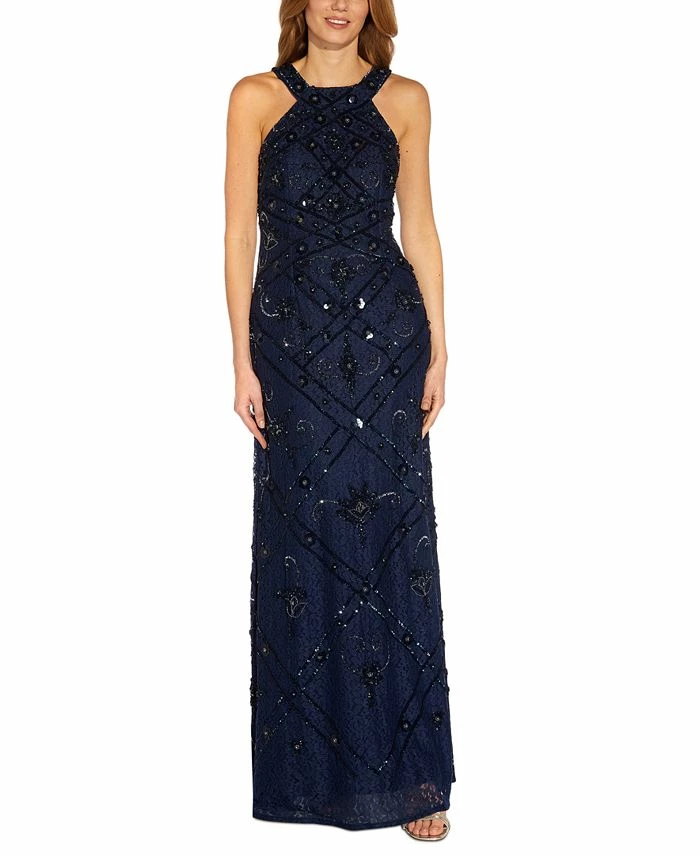 Adrianna Papell Halter Beaded-Lace Gown 1 Adrianna Papell Halter Beaded-Lace Gown
