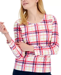 Karen Scott Women's Plaid Top, Created For Macy's -Anne Klein Sales Store 21951444 fpx