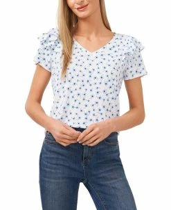 CeCe Women's Flutter Sleeve Brooke Ditsy Knit Top