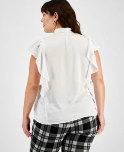 Bar III Plus Size Tie-Neck Ruffle-Sleeve Blouse, Created For Macy's -Anne Klein Sales Store 21971323 fpx