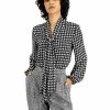 Bar III Women's Houndstooth Printed Long Sleeve Blouse, Created For Macy's
