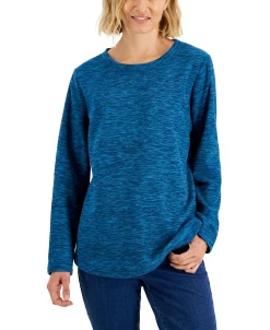 Karen Scott Long Sleeve Spacedye Microfleece Top -Anne Klein Sales Store 21984955 fpx