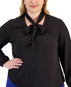Kasper Plus Size Solid Bow-Front Blouse -Anne Klein Sales Store 21997500 fpx